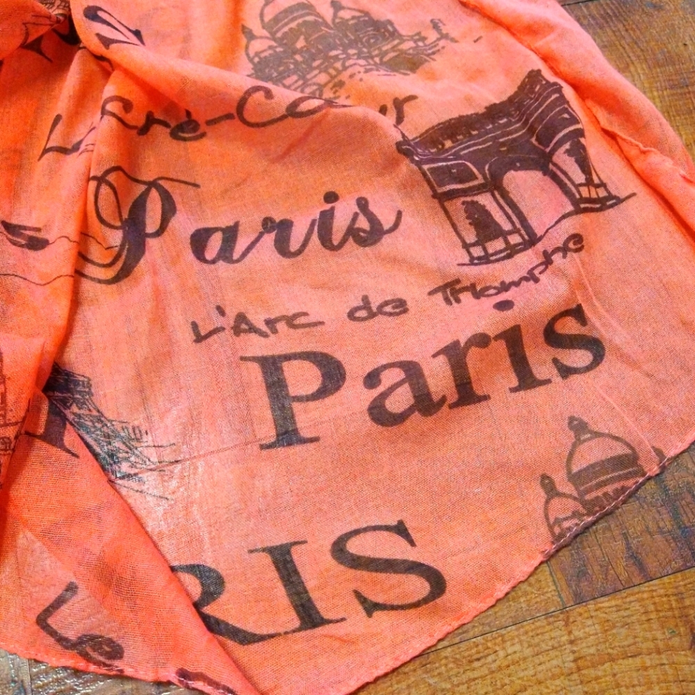 Sarl Aker Paris France Sheer Orange Scarf Women's 30x66